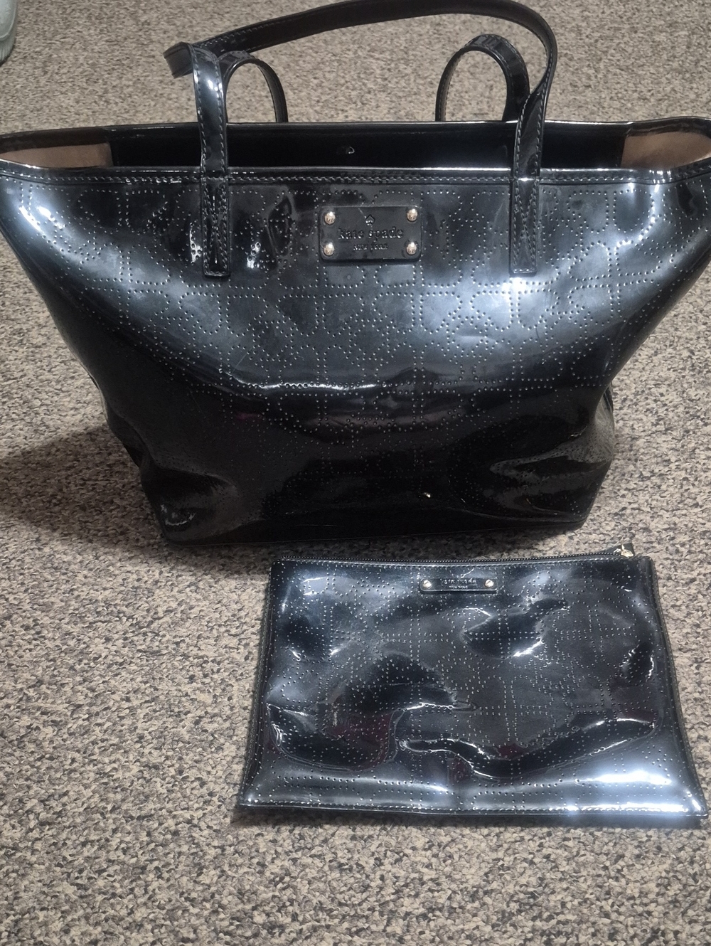 kate spade Black Patent Leather Tote with Matching Pouch